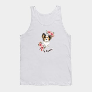 I Love My Papilllon Cute Yorkshire Terrier Puppy Watercolor Art Tank Top